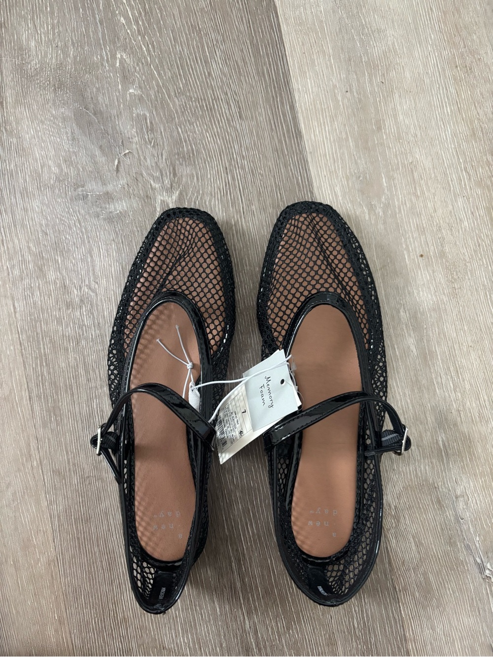 a new day Black Mesh Mary Jane Flats with Patent Strap - Picture 4 of 9
